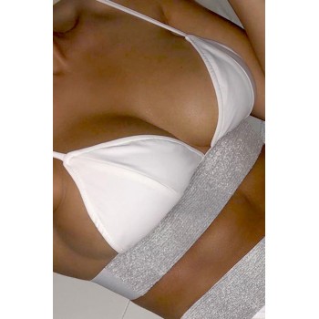 White Glitter Detail High Waist Bikini Set Black
